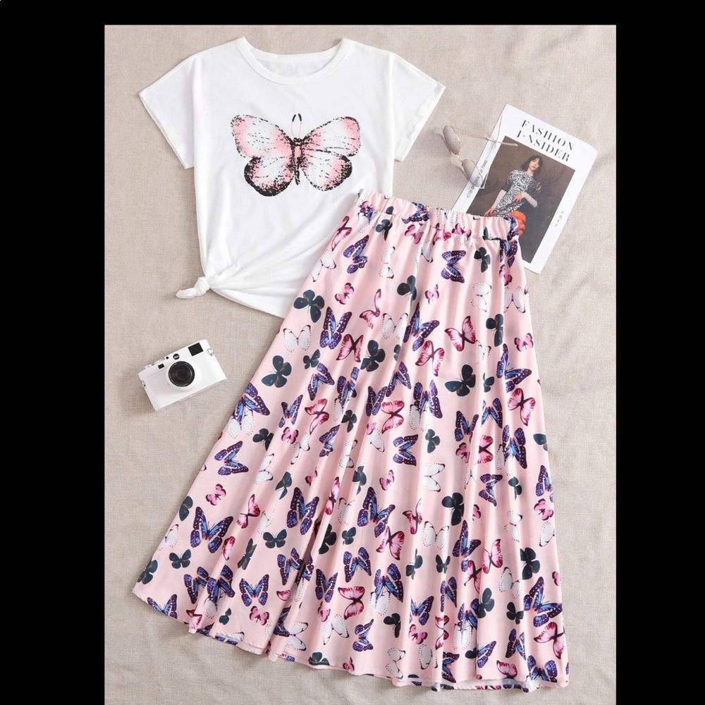 NEW Shein butterfly🦋  top & flared skirt! 💕